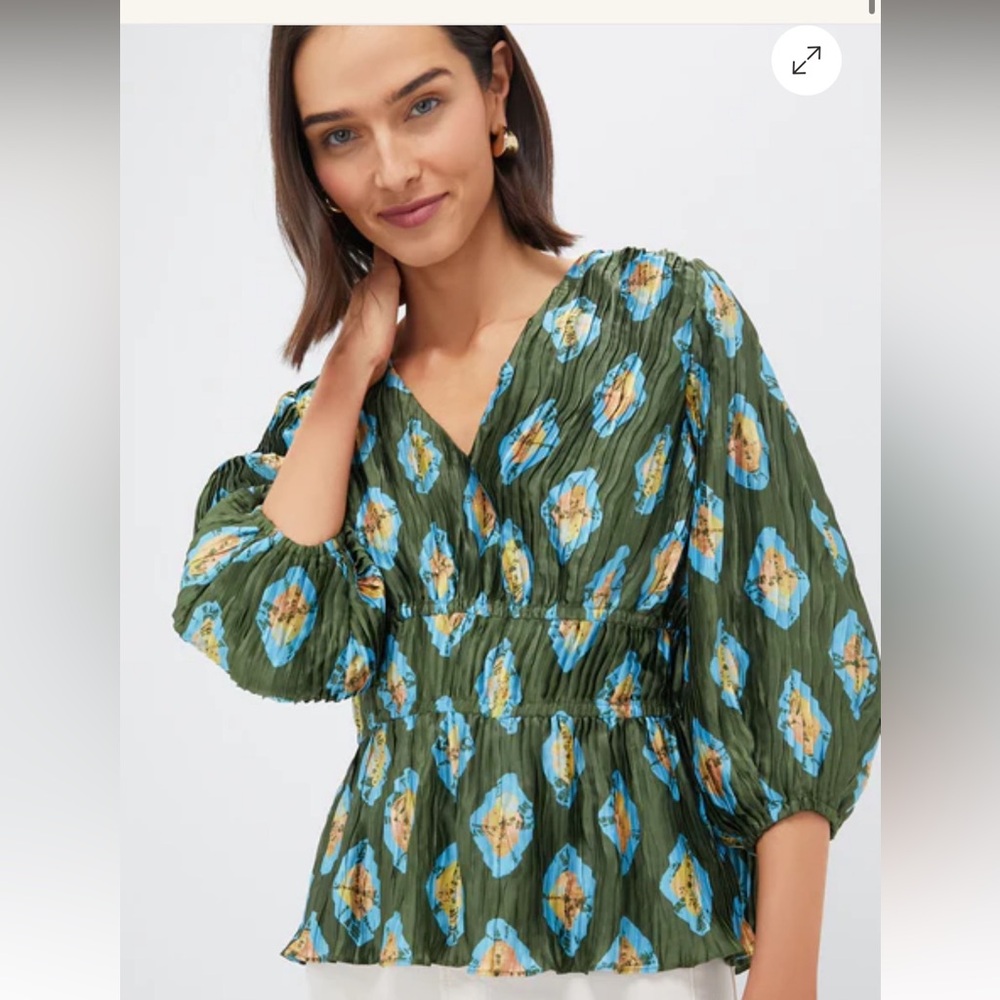 Tuckernuck - NWT Olive & Aqua Diamond Maisy Blouse in XL